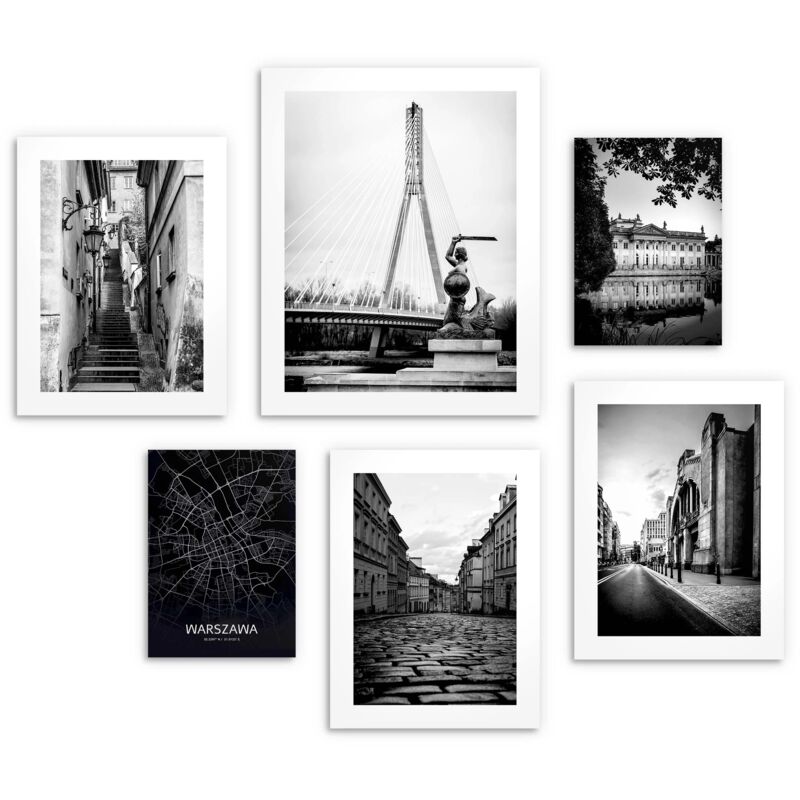 XXL Wandposter fürs Wohnzimmer, Gemälde, Schwarz-Weiß-Set Warschau