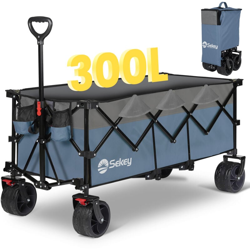 Xxxl Superlang Bollerwagen Faltbar Handwagen 300L 200KG Klappbar Transportwagen, Alle-Terrain Reifen, Ultrakompakt Faltbar, Grau und Blau - Sekey
