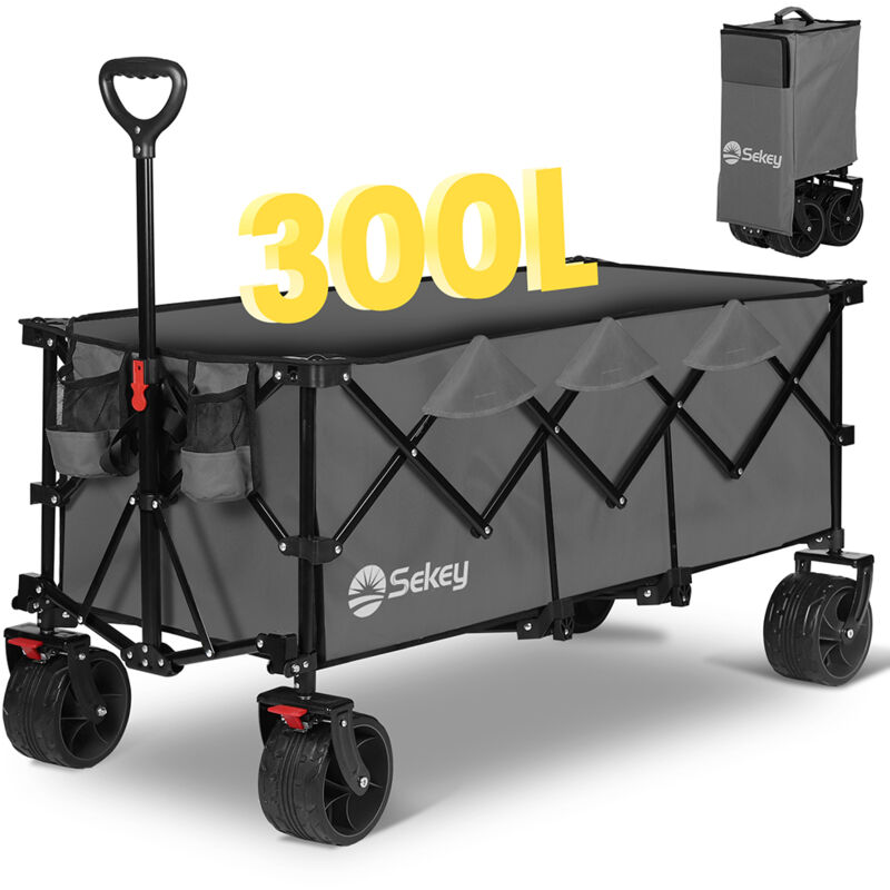 Xxxl Superlang Bollerwagen Faltbar Handwagen 300L 200KG Klappbar Transportwagen, Alle-Terrain Reifen, Ultrakompakt Faltbar, Grau - Sekey