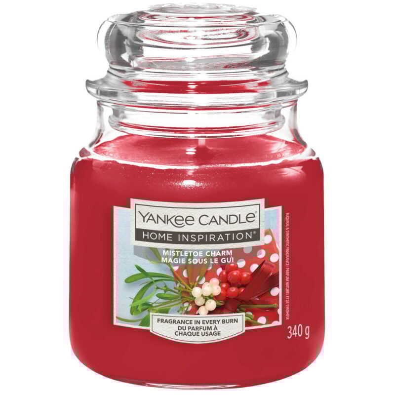 Yankee Candle Duftkerze Mittleres Glas Mistletoe Charm 340 g, rot Duftkerze