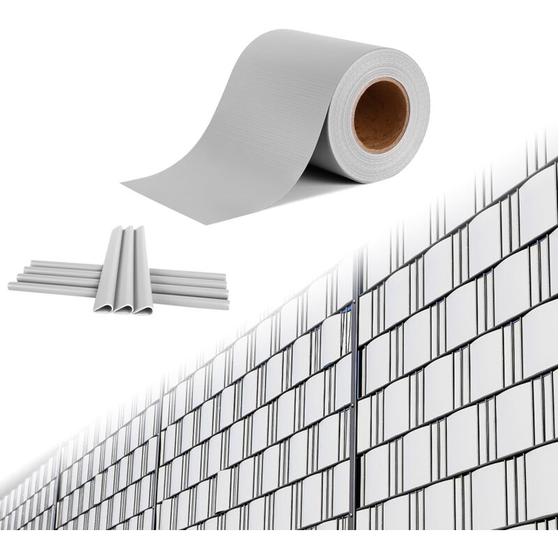 Pvc Sichtschutzstreifen für Doppelstabmatten Sichtschutz Zaunfolie für Gartenzaun, Balkon, Hellgrau 65m mit 30 Befestigungsclips (1 Rolle, je 65m