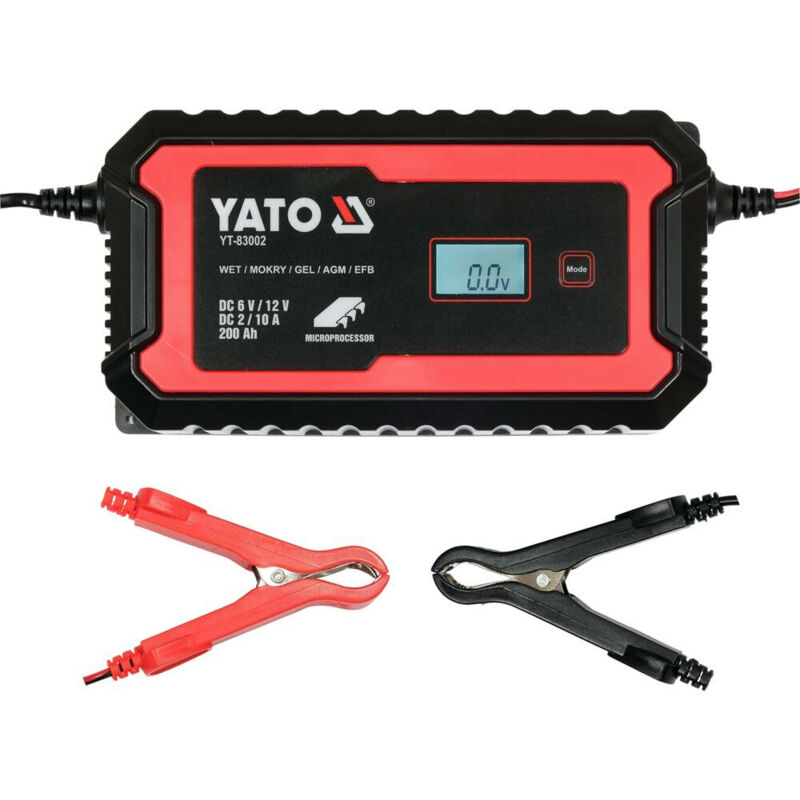 YATO Batterieladegerät Autobatterie-Ladegerät 10A Max für PKW-LKW-Motorrad-Batterie bis zu 200Ah Kurzschlussschutz YT-83002