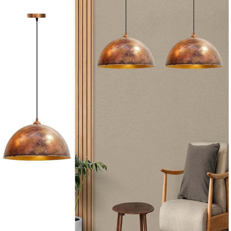 Yimpi Industrielle Doppel-Pendelleuchte aus Kupferfarbe Handbemaltem Metall – Vintage-Kronleuchter E27 Ø30 cm für Wohnzimmer, Schlafzimmer oder