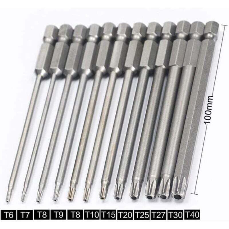 11er Set Lange Torx-Bits für Schraubendreher und Akkuschrauber - Magnetische Bits - 1/4 Zoll Sechskantschaft - Größen T6 bis T40 - Länge 100 mm