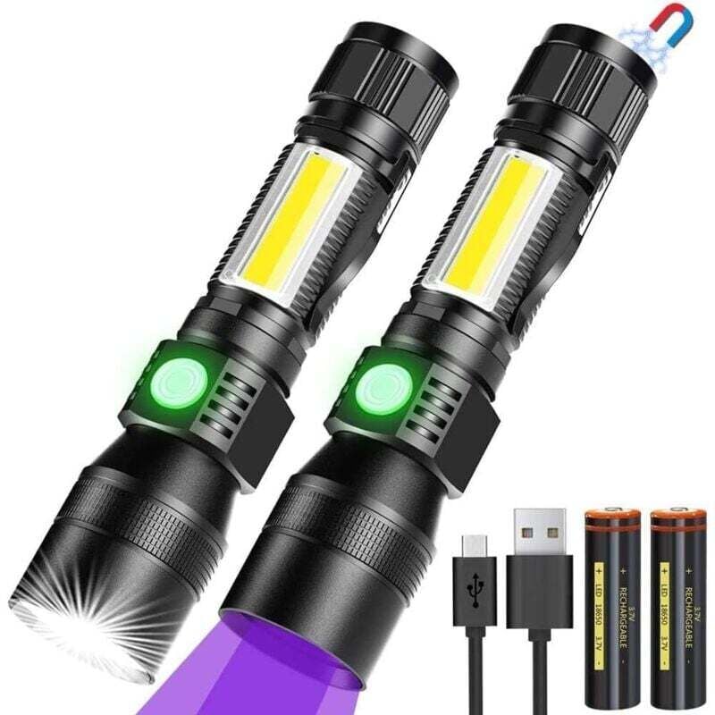 3-in-1-UV-Taschenlampe, wiederaufladbare USB-LED-Taschenlampe, zoombarer Magnet, wasserdichtes COB-Arbeitslicht, 7 Modi 395 nm, Haustierurin-Detektor
