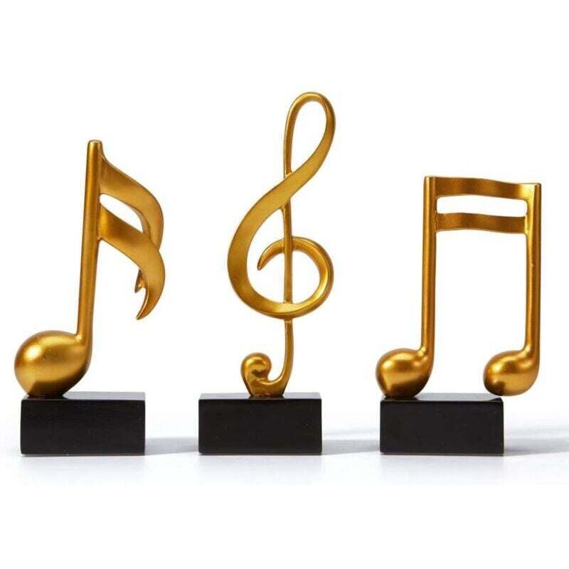 3 Stück Dekofigur, Musiknoten-Skulptur, Statue, moderne Musikkunst für Weihnachten, Klavier, Geburtstagsgeschenk, Kunstharz, Gold - Ymyny