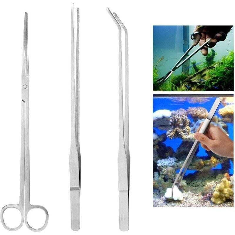 YMYNY 3-teiliges Aquarium-Zubehör-Set, Edelstahl-Aquarium-Werkzeuge, Aquarium-Starter-Set, Wasserpflanzen-Pinzette, Schere,