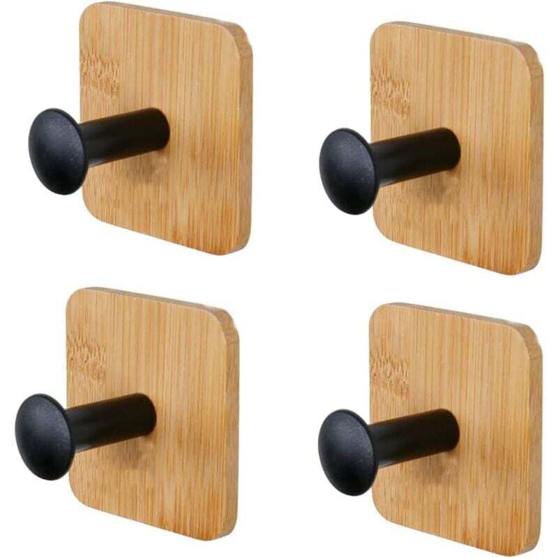 YMYNY 4 Stück 35 mm Wandhaken aus Holz, Wandhaken aus satiniertem Holz, Wandaufhänger aus Holz ohne Bohren, eine Kombination aus industriellen und