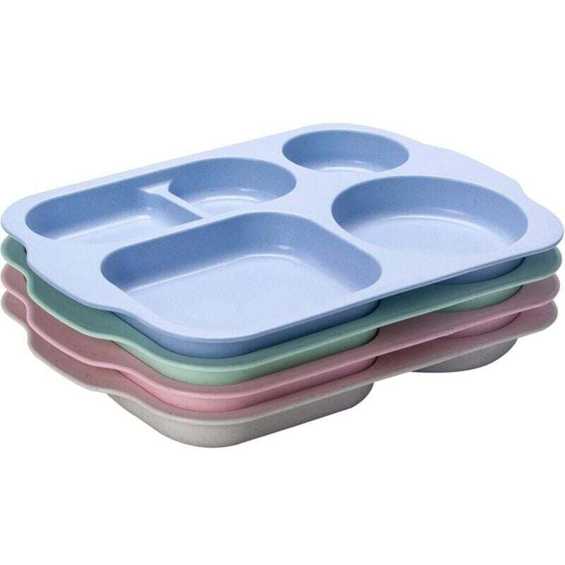 YMYNY 4 Stück Teller mit 5 Fächern, unterteilte Teller, Fächerteller für Erwachsene, wiederverwendbare Mahlzeitenteller aus Kunststoff, BPA-frei,