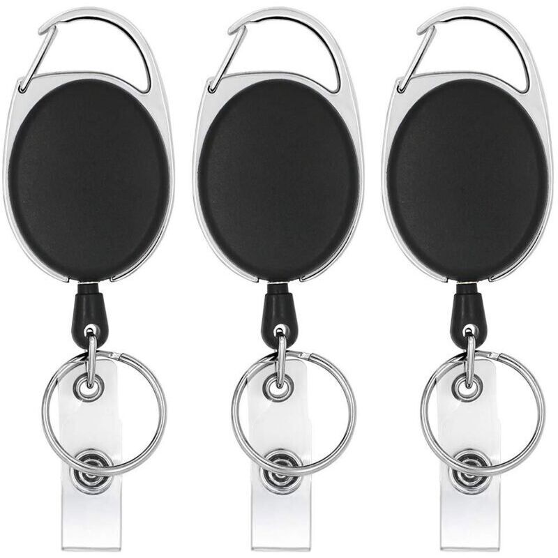 YMYNY Ausziehbare Rollenlänge 3 Stück Robuster Karabiner-Ausweishalter 70 cm mit verstärkter Feder für Ausweise mit Schlüsselring, Gürtelclip und