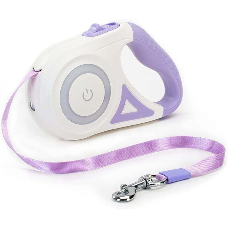 Einziehbare Hundeleine, einfaches Bremsen und Verriegeln mit einem Knopf, ausziehbare Hundeleine mit LED-Taschenlampe (m, Seillänge 5 m, Lila) - Ymyny