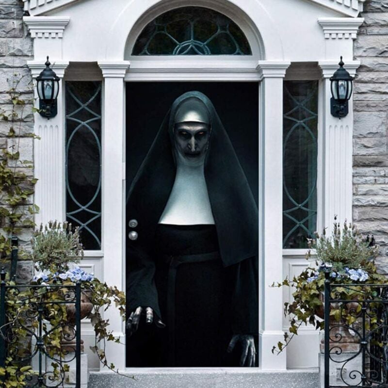 Halloween 3D Nonnen-Türaufkleber, Gruselige Nonne, Realistische Türtapete, DIY-Türaufkleber, Geeignet für Halloween-Mottoparty-Dekoration - Ymyny