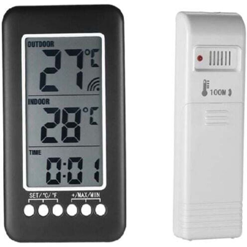 Ymyny - Kabelloses Innen-Außenthermometer, 2-in-1-Uhr, LCD-Thermometer ℃/℉, Digitales Innen-/Außenthermometer, Uhr, Temperaturmessung mit Sender