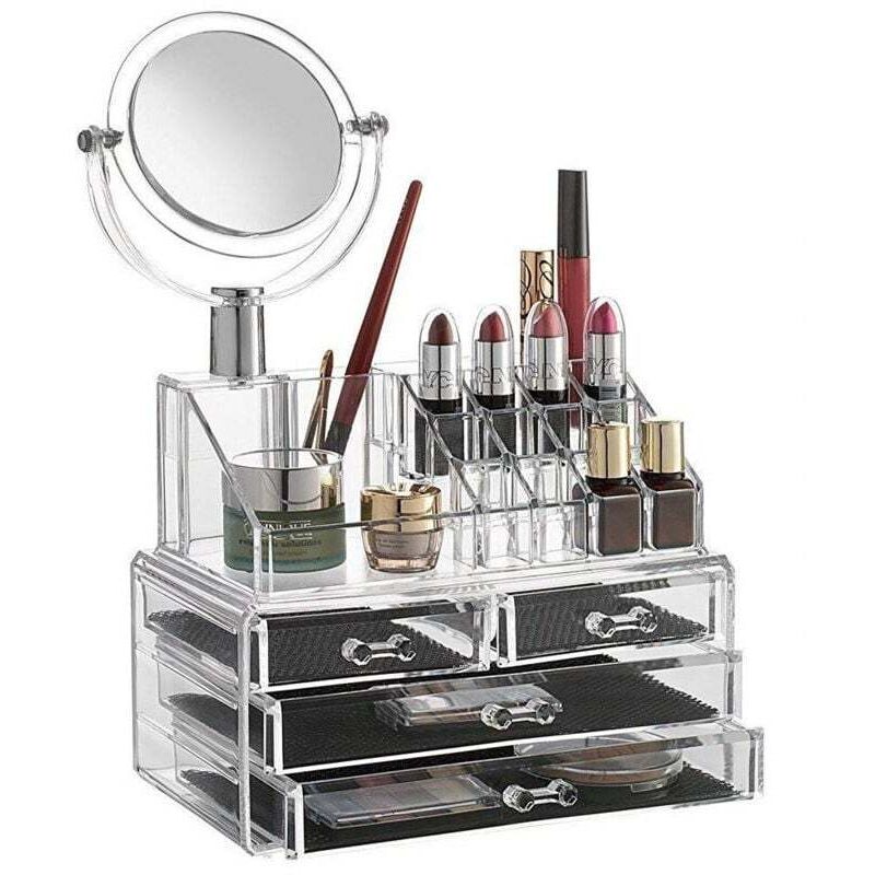 YMYNY Kosmetik-Organizer, Schminkspiegel, Präsentationsständer, 16 Fächer –