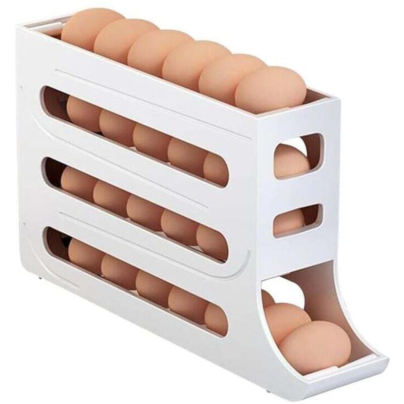 YMYNY Kühlschrank-Eierspender, Kühlschrank-Eierbehälter, 4-stufiger automatischer rollender Eierhalter, Kühlschrank-Eierbehälter, Eierspender, fasst