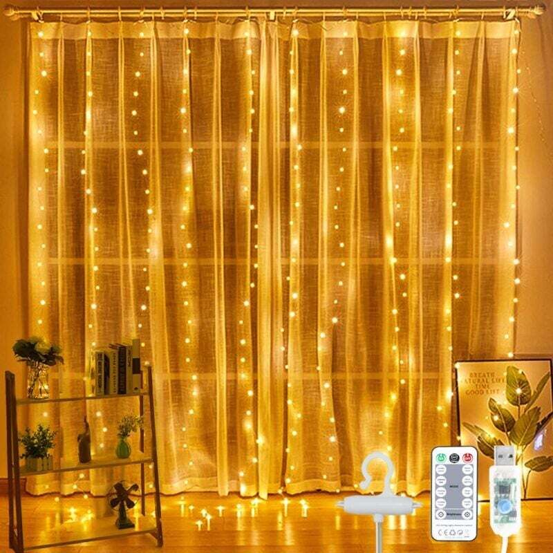 Lichtervorhang, 3M3M LED-Lichterkette, 8 warmweiße Beleuchtungsmodi, Fensterdekoration, Weihnachten, Hochzeit, Geburtstag, Zuhause, Terrasse - Ymyny