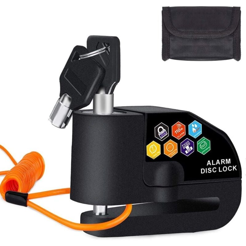 Ymyny - Motorrad-Scheibenschloss mit Alarm, 110 dB Motorrad-Scheibenschloss für Motorräder, Fahrräder und Motorroller (Schwarz)