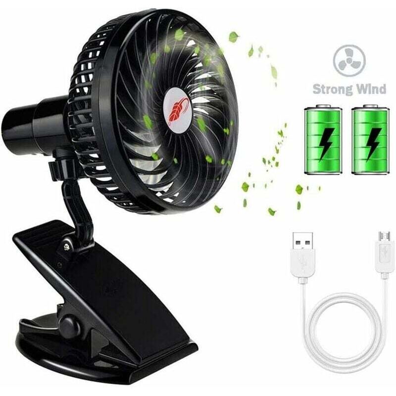 Neuer USB-Ventilator, tragbarer Clip-on-Ventilator, abnehmbar für Tisch, Schreibtisch, Studentenbett, Kinderwagen, Camping, Reisen (wiederaufladbarer