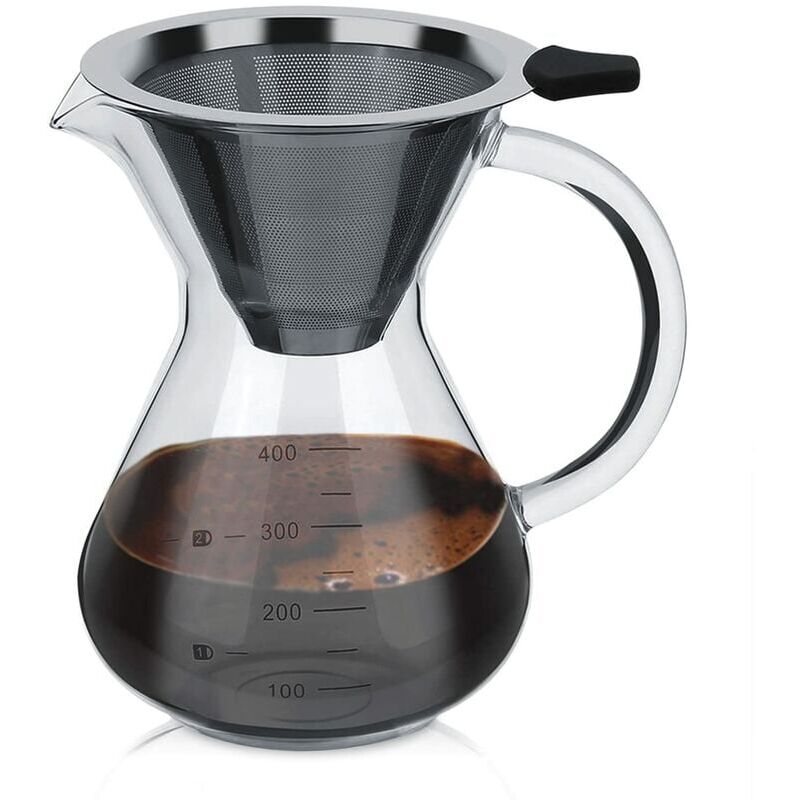 Ymyny - Pour Over Kaffeemaschine, Manueller Kaffeefilter, Karaffe aus Borosilikatglas, Manuelle Pour-Over Kaffeemaschine mit Permanentfilter, 0,4L