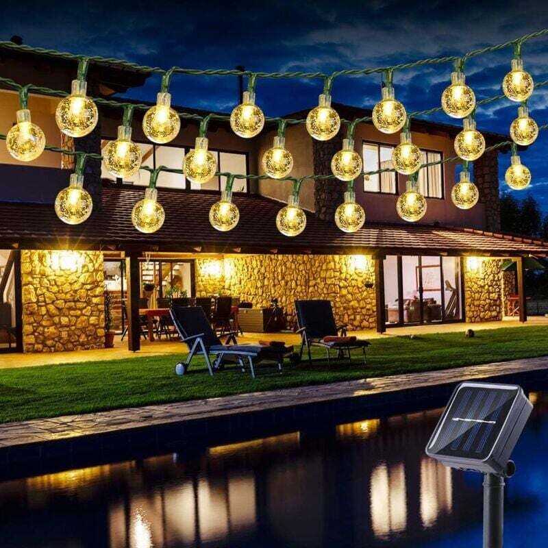 Solar-Lichterkette für den Außenbereich, 6 m, 30 LEDs, Solar-Kristallkugel-Lichterkette, 8 Modi, wasserdicht, für drinnen und draußen, für Garten,