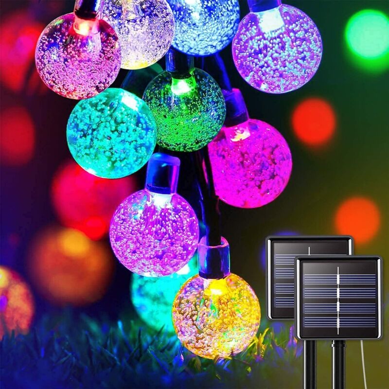 Solar-Lichterkette, Lichterkette, 50 LED-Kristallkugeln, IP65 wasserdicht, 8 Modi, dekorative Lichter für drinnen und draußen,