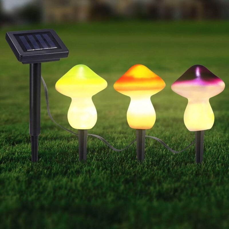 Solar-Pilzlicht, dekorative Solar-Lichterkette für den Garten im Freien, 3er-Set Solar-Stablichter, 9 LEDs, Terrassen-, Hof-, Kunstdekor- und