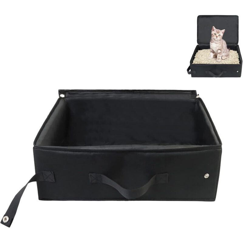 YMYNY Tragbare Katzentoilette für unterwegs mit Deckel, 40 × 30 × 15 cm, faltbare, auslaufsichere Katzentoilette mit Griff für Reisen, Camping,