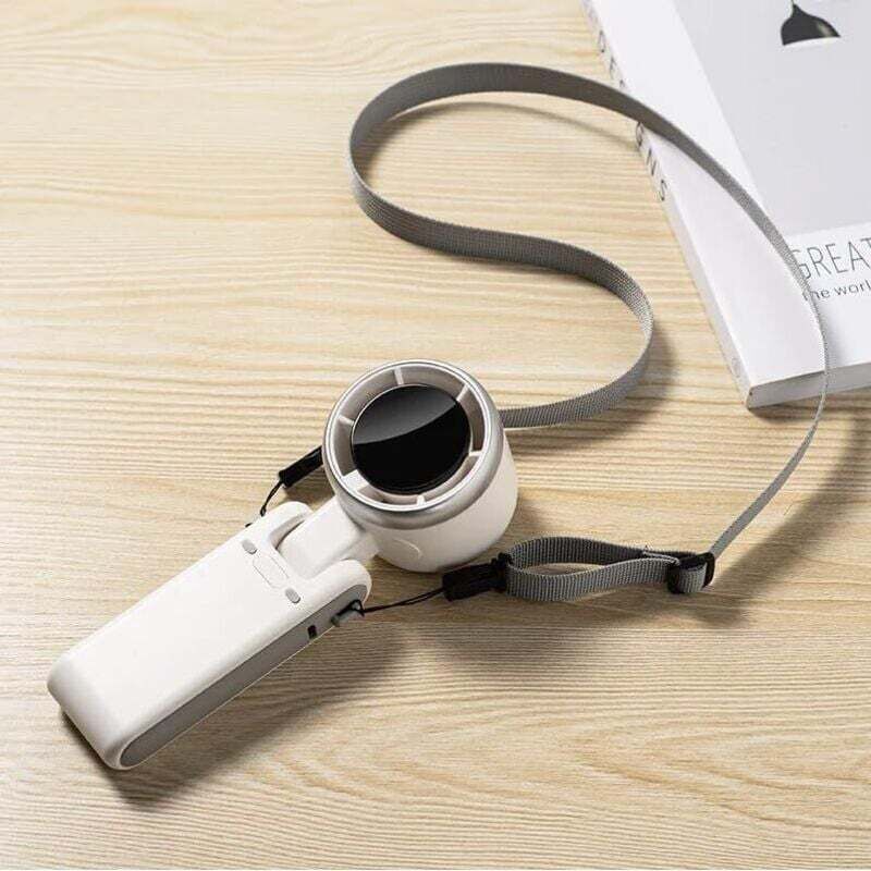 YMYNY Tragbarer, zusammenklappbarer Mini-Turbo-Ventilator, 5000 mAh, 5 einstellbare Geschwindigkeiten, tragbarer Ventilator mit Digitalanzeige (weiß)