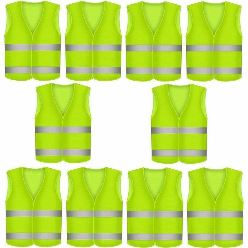 Warnwesten mit hoher Sichtbarkeit – 10er-Pack gelbe Warnwesten für die Sichtbarkeit beim Radfahren, Motorradfahren und Autofahren – fluoreszierend