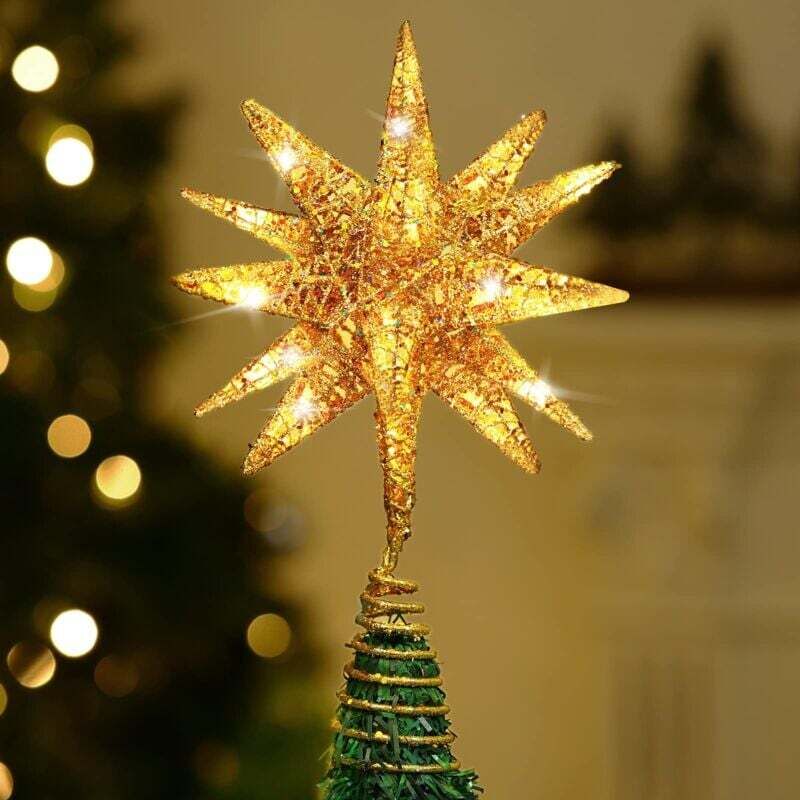 YMYNY Weihnachtsbaumstern, Weihnachtsbaumschmuck, Leuchtende Christbaumspitze Weihnachten für Innen Baumspitzen, Funkelnd für Weihnachten LED