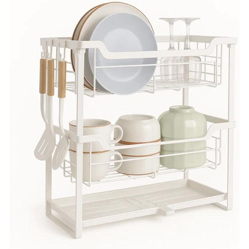YORKING Abtropfgestell Geschirr, 2-stufiges Geschirrkorb über der Spüle Geschirrtrocknungsregal Geschirr Schalenregal mit Abflussbrett
