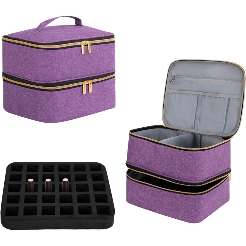 YORKING Nagellack-Organizer-Tasche, Doppelschicht Nagellack Tasche Make-up-Etui Kosmetiktasche Kosmetik-Aufbewahrungstasche für Nagellackflaschen,
