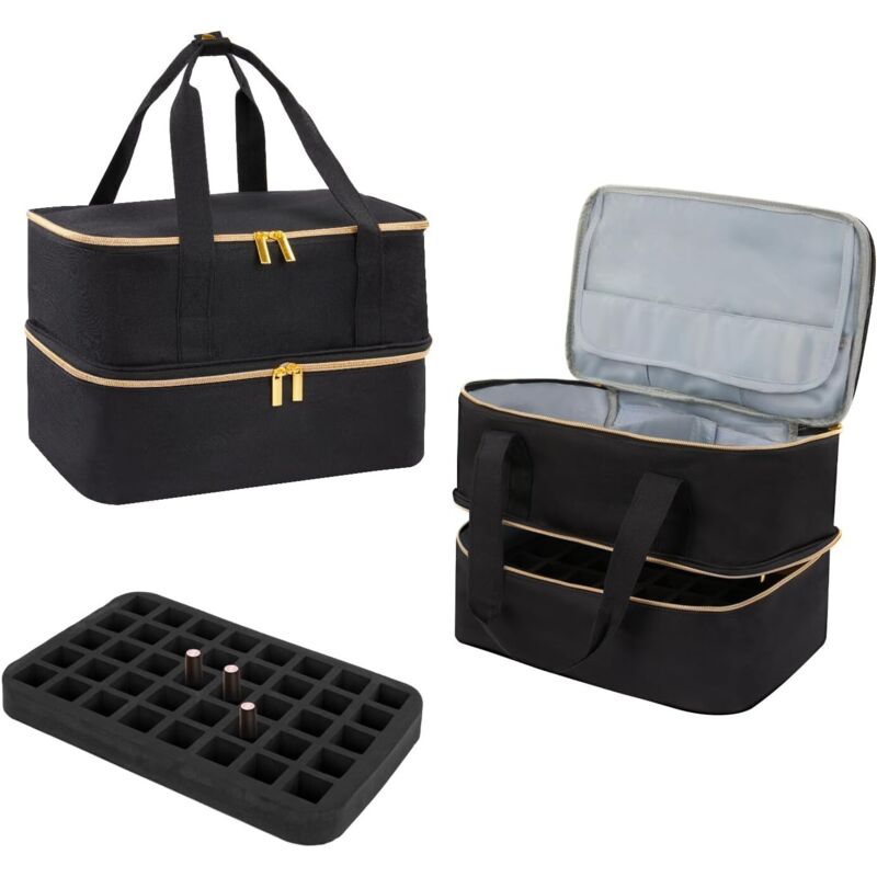 YORKING Nagellack-Organizer-Tasche, Doppelschicht Nagellack Tasche Make-up-Etui Kosmetiktasche Kosmetik-Aufbewahrungstasche für Nagellackflaschen,