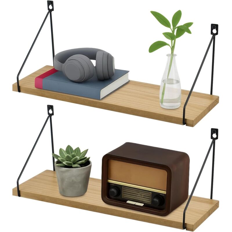Youyijia 2er Set Schweberegal aus Paulownia Holz mit Metallhalterung, Wandregal Natur/Weiß, Bohren Montage, Rustikales & Modernes Wandregal für
