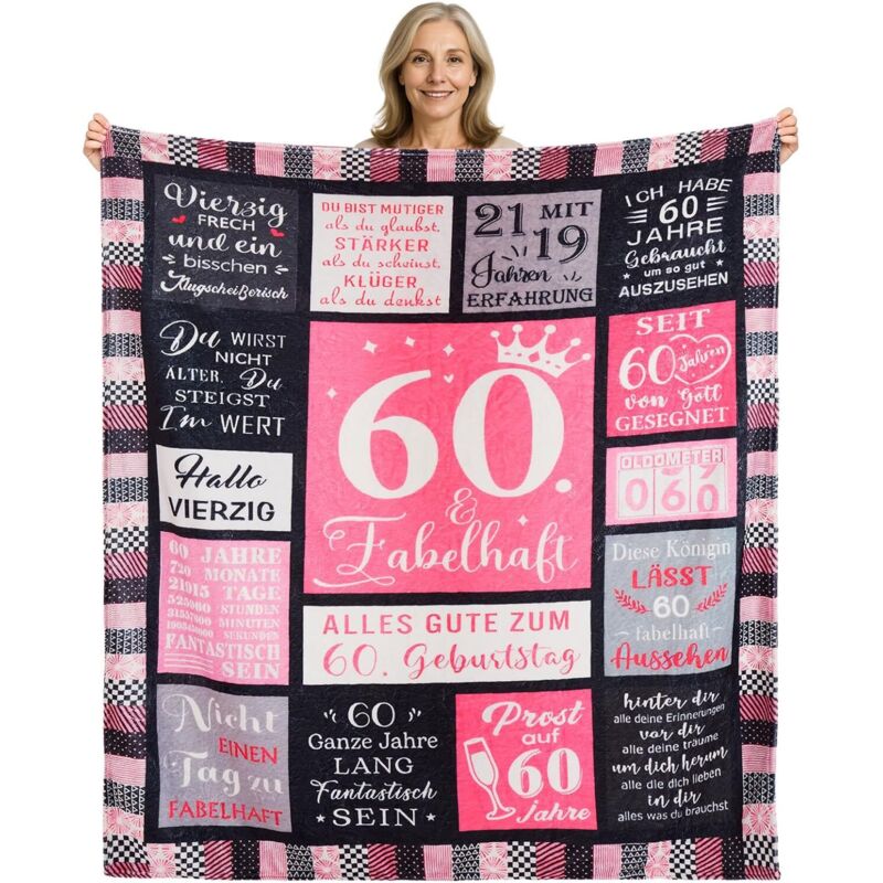 Youyijia Geschenk für Frau zum Geburtstag - Lustige Geburtstagsdecke 150x130 cm für Frauen, Mama, Oma - Weiche Dekodecke mit bedruckten Sprüchen