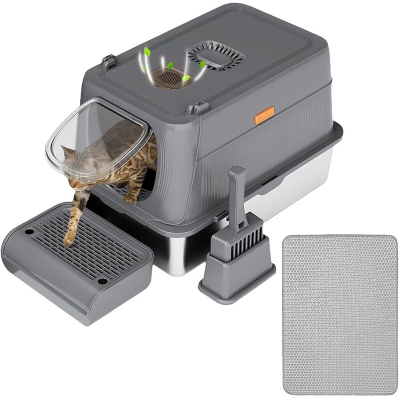 Youyijia Katzentoilette aus Edelstahl mit Deckel, extra große geschlossene Katzentoilette aus Metall, leicht zu reinigen, Doppeltür geruchsneutral