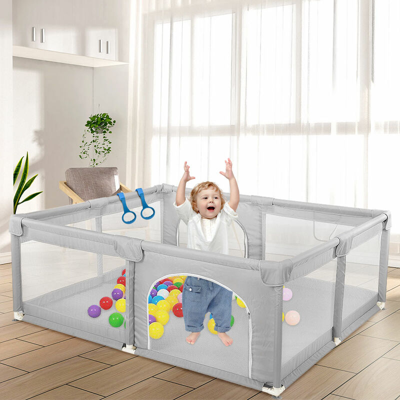 Skecten® Laufstall Baby,Stabile Baby Gitter Laufstall mit Spielmatte und Atmungsaktivem Netz an Vier Seiten und Saugnäpfen，150×200cm