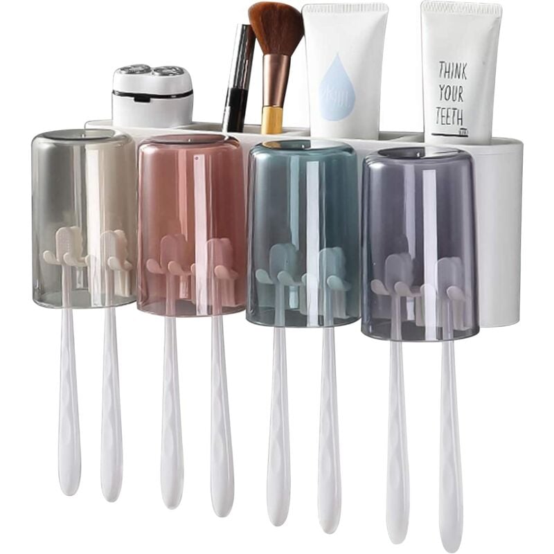 Bluedeer - Zahnbürstenhalter Wand,Zahnputzbecher Kunststoff Set, Zahnburstenhalterung Ohne Bohren Kann für Kinder und Familien (Weiß) (4 Becher)