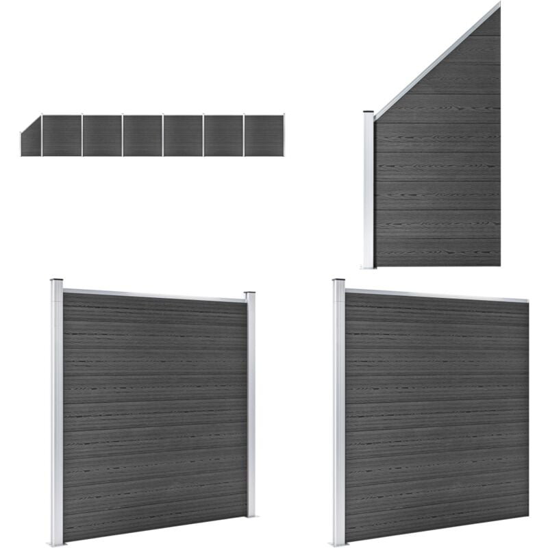 Zaunelement Set wpc 1138x(105-186) cm Schwarz - Gartenzäunen - WPC-Zäune - Holzzäune - Kunststoffzäune - Schwarz - Home & Living