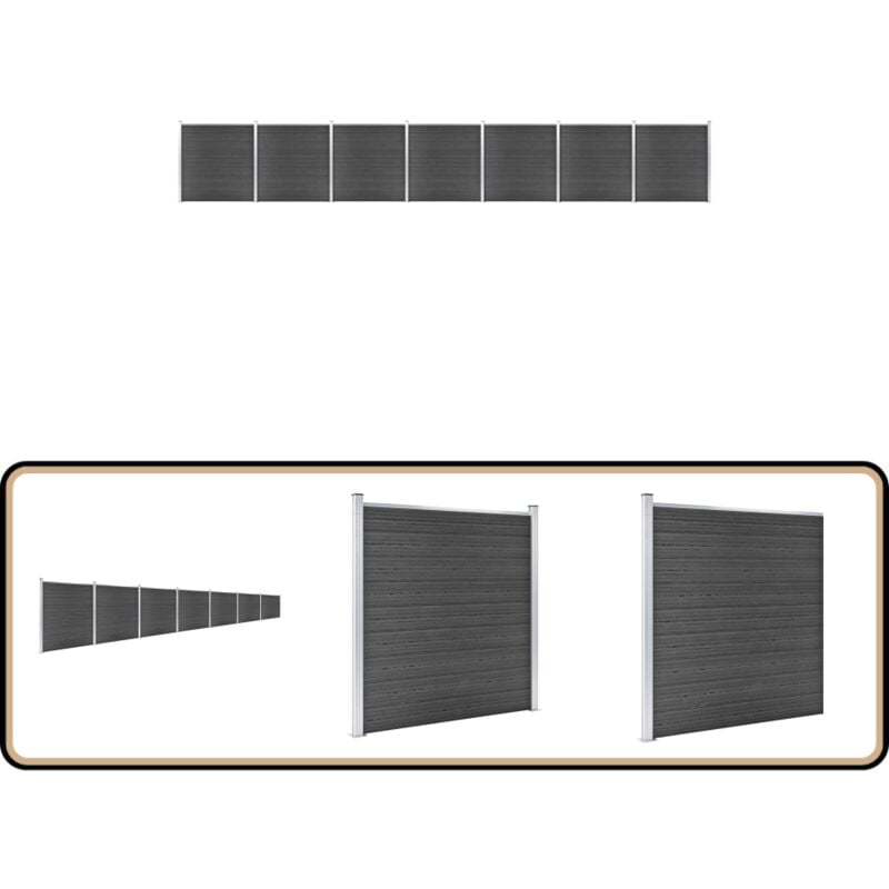 Zaunelement Set wpc 1218x186 cm Schwarz - Zaunelement - Gartenzaun - wpc Zaun - Holzzaunt - Privacy Screen