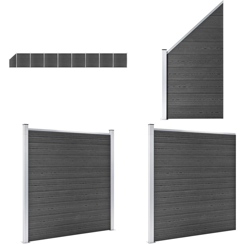 Zaunelement Set WPC 1484x(105-186) cm Schwarz - Gartenzäune - Holzzäune - Kunststoffzäune - WPC-Zäune - Schwarz - Home & Living