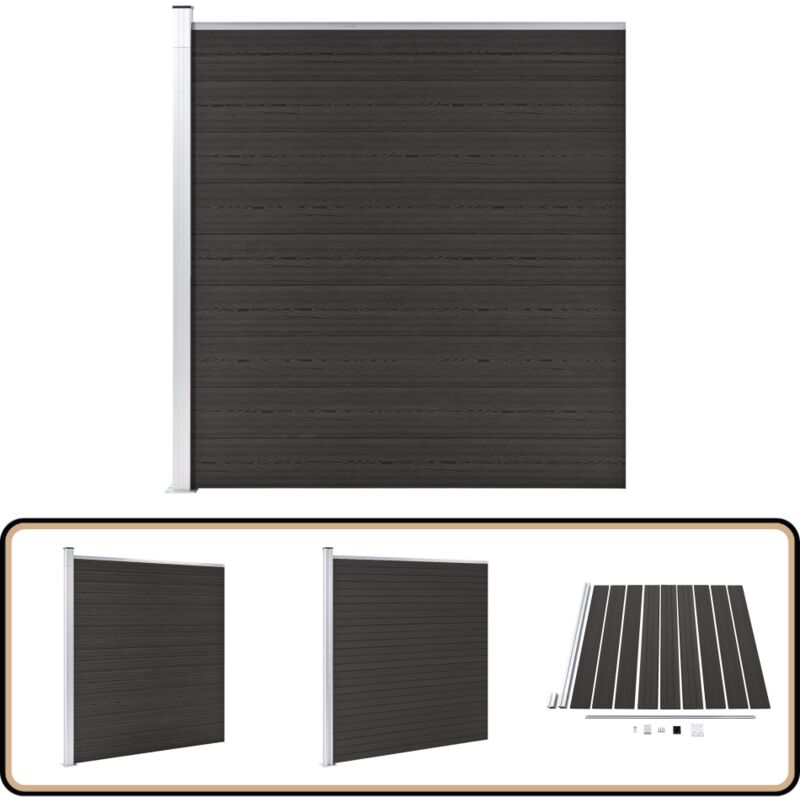 Zaunelement wpc 175x186 cm Schwarz - Gartenzaun - wpc Zaun - Holzzaunt - Privacy Screen - Zaunsystem
