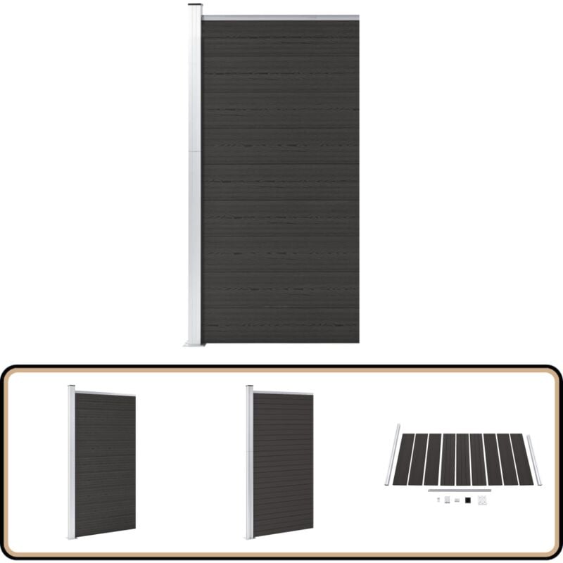 Zaunelement wpc 95x186 cm Schwarz - Gartenzaun - Sichtschutzzaun - wpc Zaun - Holzzierstab - Alu Zaun