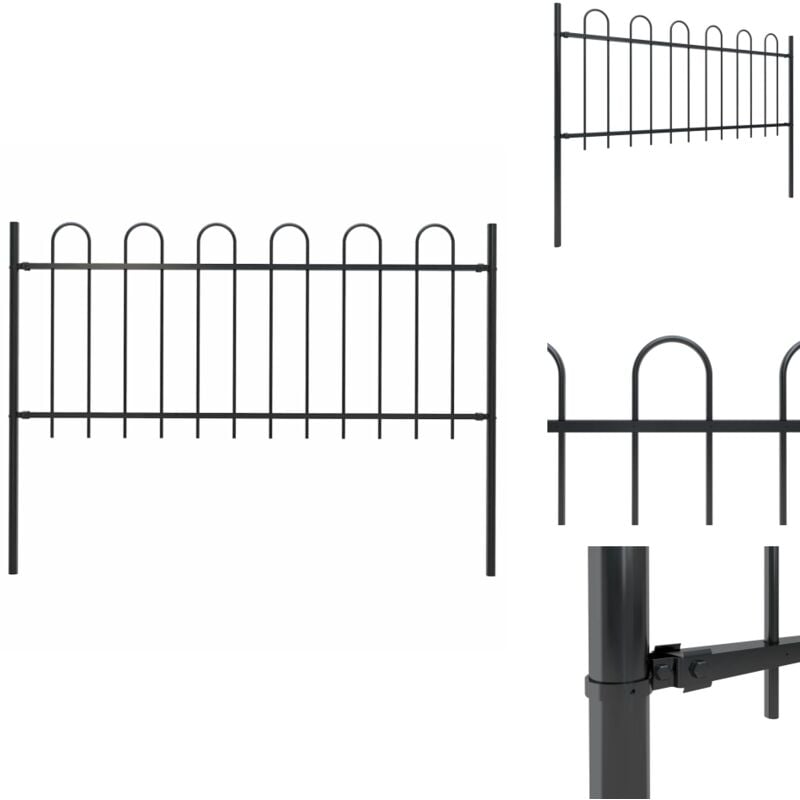 Gartenzaun mit Bügel-Design Stahl 1,8 m Schwarz - Gartenzaun - Stahlezaunt - Metallzaun - Zaun Schwarz - Zaunbügel