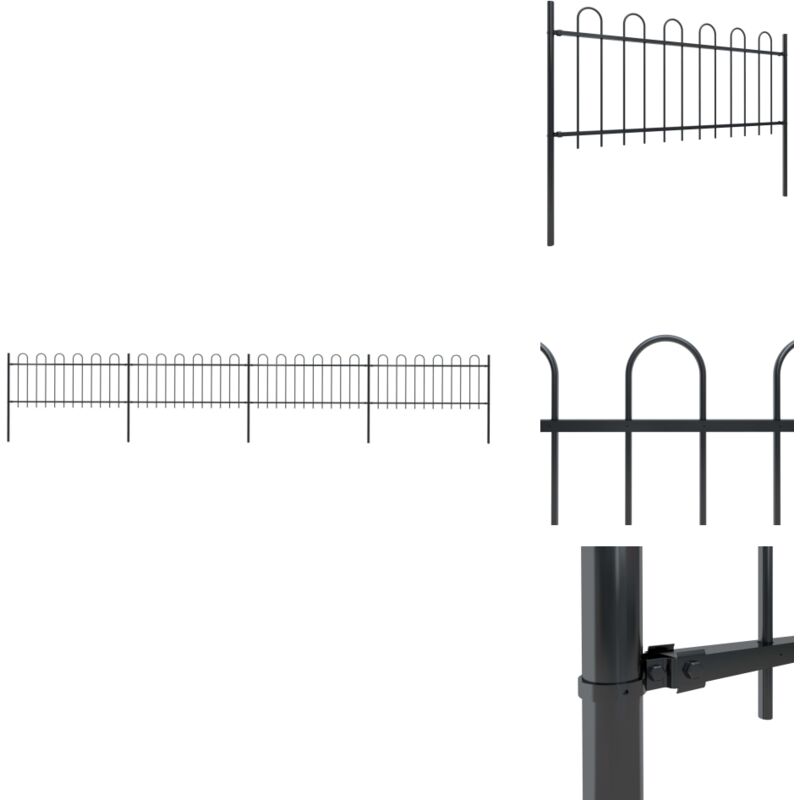 Gartenzaun mit Bügel-Design Stahl 6,8 x 0,8 m Schwarz - Gartenzaun - Stahlezaunt - Schwarz - Metallzaun - Sicherheitszaun