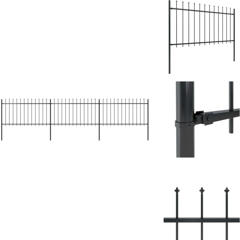 Gartenzaun mit Speerspitzen Stahl 5,1 x 1 m Schwarz - Gartenzaun - Stahlezaunt - Metallzaun - Zaun Schwarz - Zierzaun