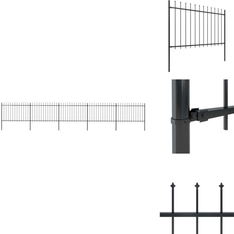 Vidaxl - Gartenzaun mit Speerspitzen Stahl 8,5 x 1,2 m Schwarz - Gartenzaun - Stahlezaunt - Metallzaun - Zaun Schwarz - Zierzaun