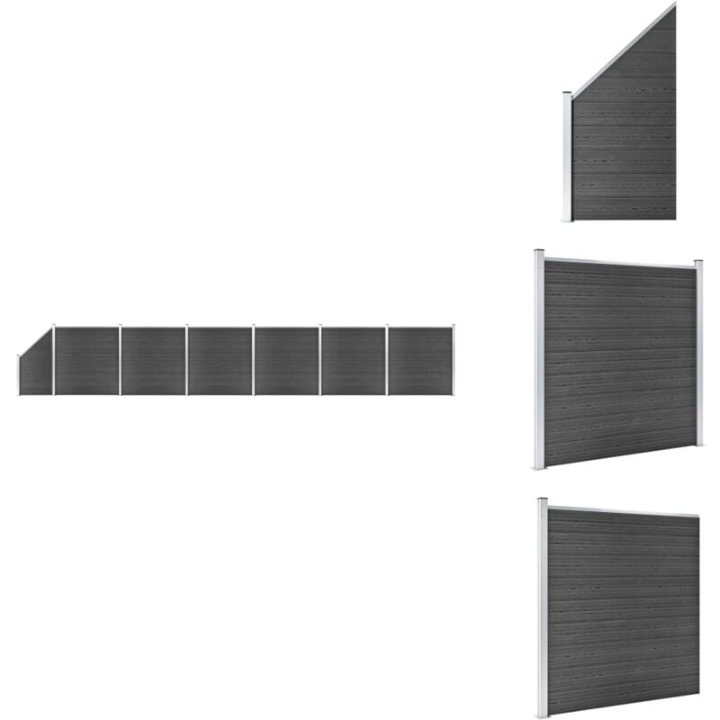 Zaunelement Set wpc 1138x(105-186) cm Schwarz - Gartenzäunen - WPC-Zäune - Holzzäune - Kunststoffzäune - Schwarz