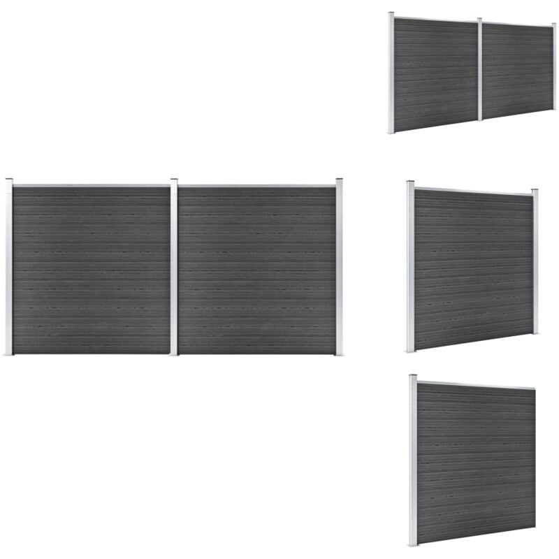 Vidaxl - Zaunelement Set wpc 353x186 cm Schwarz - Gartenzäunen - WPC-Zäune - Holzzäune - Kunststoffzäune - Schwarz
