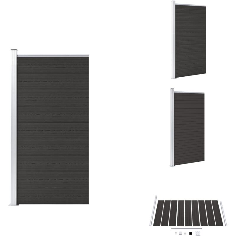 Zaunelement WPC 95x186 cm Schwarz - Gartenzaun - Sichtschutzzaun - WPC Zaun - Holzzierstab - Alu Zaun